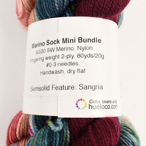 Hue Loco Merino Sock Mini Bundle Fingering Weight 80/20 SW Merino Nylon Sangria - Picture 3 of 3